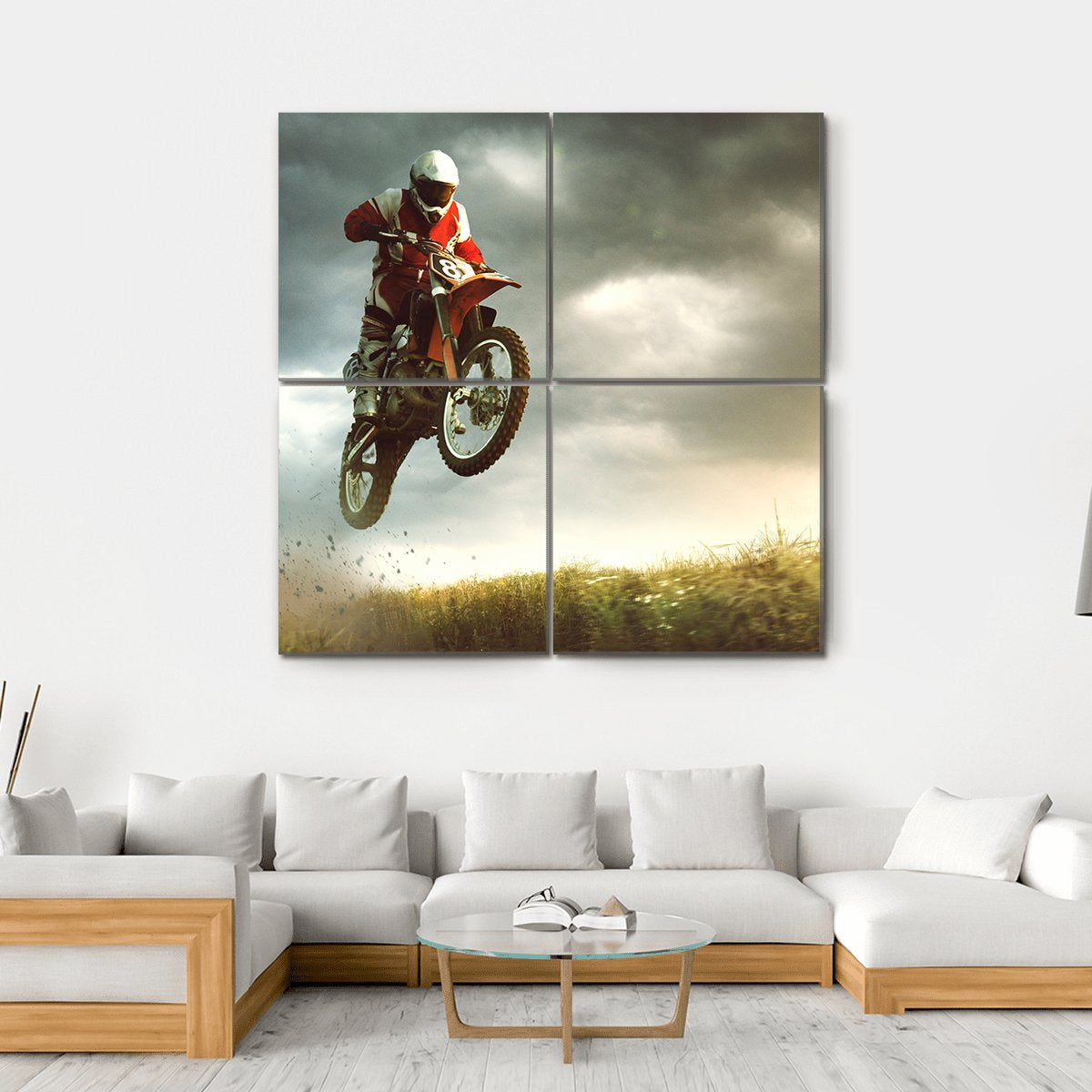 Biker Making A Stunt And Jumps In The Air Canvas Wall Art-4 Square-Gallery Wrap-17" x 17"-Tiaracle