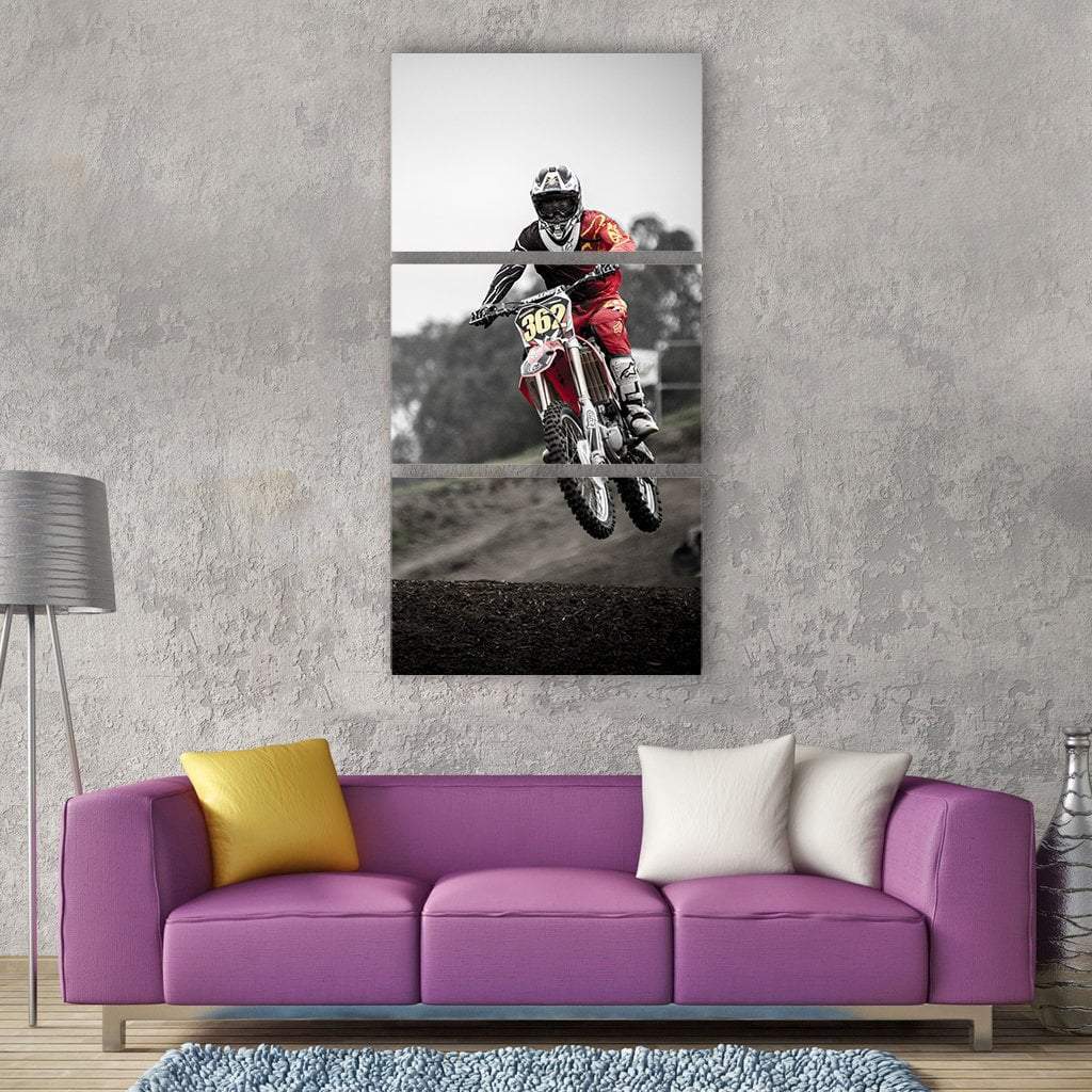 Biker Racing In Arena Vertical Canvas Wall Art-3 Vertical-Gallery Wrap-12" x 25"-Tiaracle