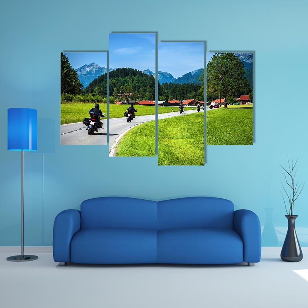 Bikers On Mountainous Road Canvas Wall Art-4 Pop-Gallery Wrap-50" x 32"-Tiaracle
