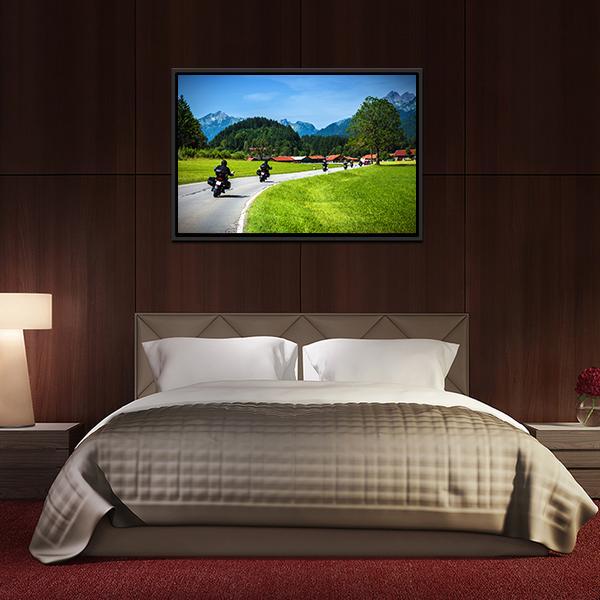 Bikers On Mountainous Road Canvas Wall Art-3 Horizontal-Gallery Wrap-25" x 16"-Tiaracle