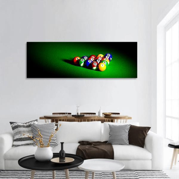Billiard Balls Under Light Panoramic Canvas Wall Art-1 Piece-36" x 12"-Tiaracle