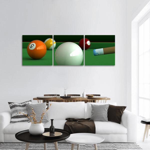 Billiard Balls And Table Panoramic Canvas Wall Art-3 Piece-25" x 08"-Tiaracle