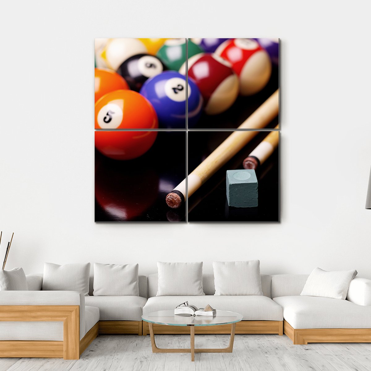 Billiard Balls With Cues Canvas Wall Art-4 Square-Gallery Wrap-17" x 17"-Tiaracle