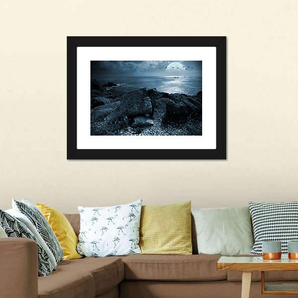 Birds Flying Over Ocean Canvas Wall Art-5 Horizontal-Gallery Wrap-22" x 12"-Tiaracle