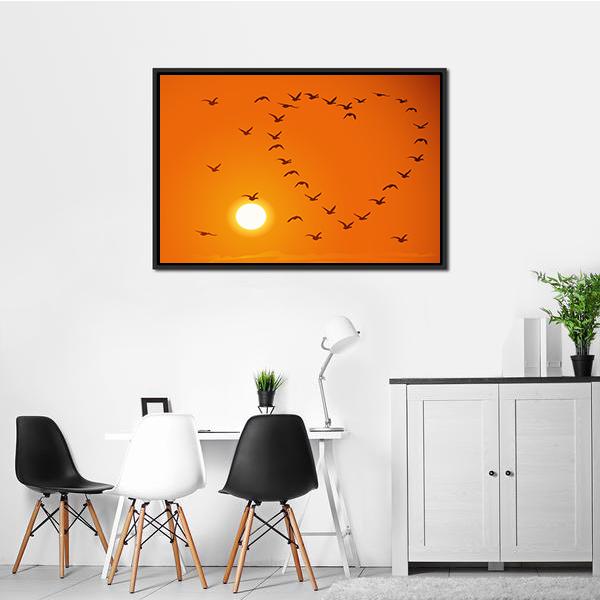 Birds In Heart Shape Canvas Wall Art-5 Horizontal-Gallery Wrap-22" x 12"-Tiaracle