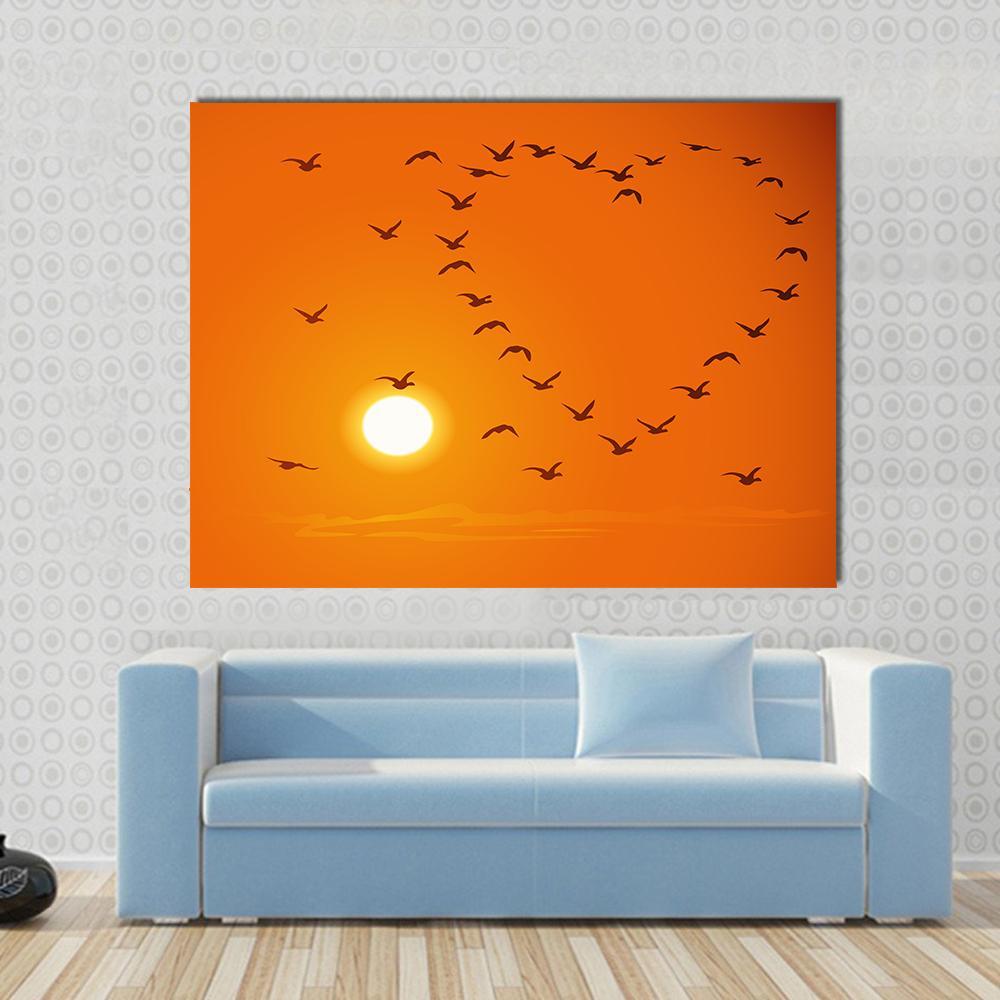 Birds In Heart Shape Canvas Wall Art-1 Piece-Gallery Wrap-36" x 24"-Tiaracle