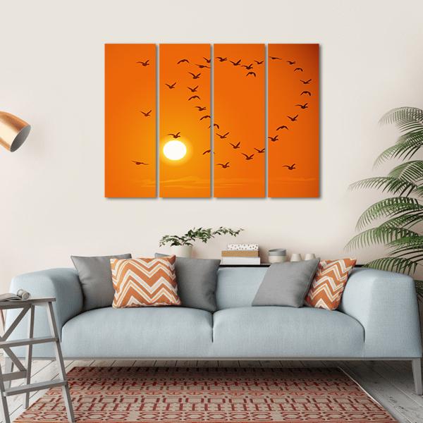 Birds In Heart Shape Canvas Wall Art-4 Horizontal-Gallery Wrap-34" x 24"-Tiaracle