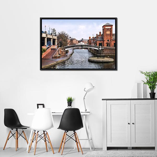 Birmingham Water Canal Canvas Wall Art-3 Horizontal-Gallery Wrap-25" x 16"-Tiaracle