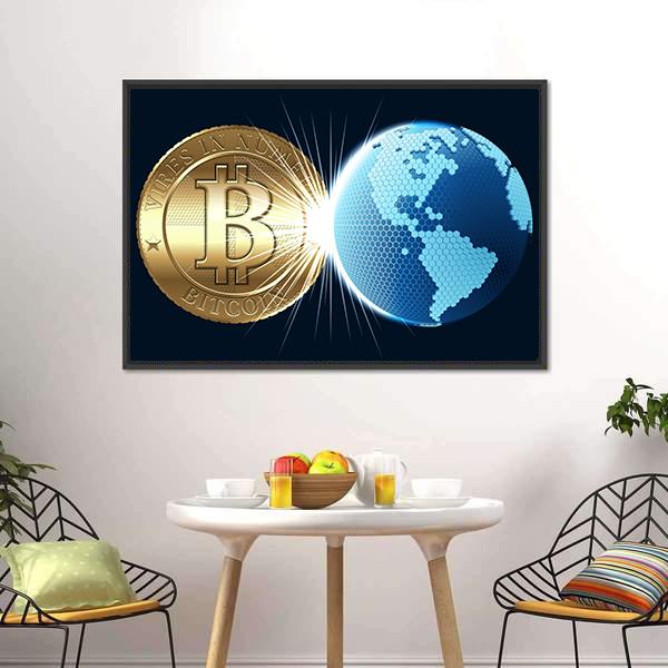 Bitcoin & Digital World Canvas Wall Art-1 Piece-Floating Frame-24" x 16"-Tiaracle