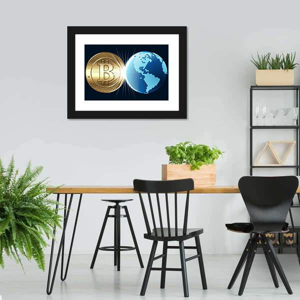 Bitcoin & Digital World Panoramic Canvas Wall Art-1 Piece-36" x 12"-Tiaracle