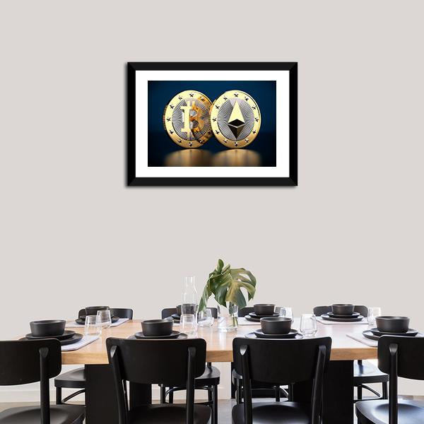 Bitcoin & Ethereum Panoramic Canvas Wall Art-1 Piece-36" x 12"-Tiaracle