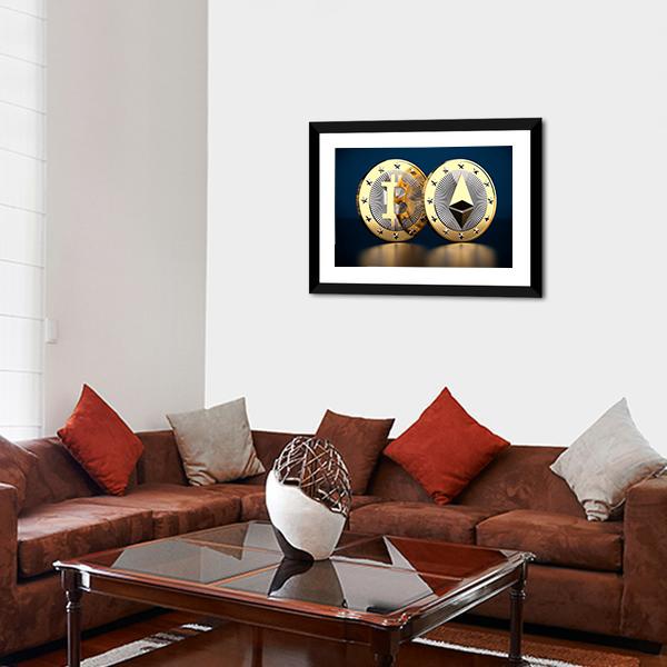 Bitcoin & Ethereum Panoramic Canvas Wall Art-1 Piece-36" x 12"-Tiaracle