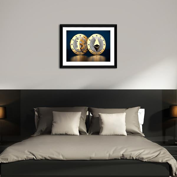 Bitcoin & Ethereum Panoramic Canvas Wall Art-1 Piece-36" x 12"-Tiaracle