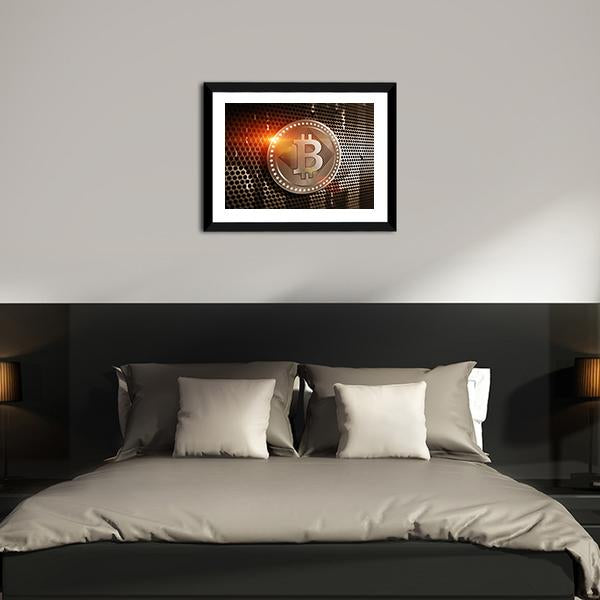 Bitcoin On Perforated Sheet Panoramic Canvas Wall Art-1 Piece-36" x 12"-Tiaracle