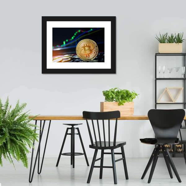 Bitcoins On Keyboard Canvas Wall Art-3 Horizontal-Gallery Wrap-25" x 16"-Tiaracle
