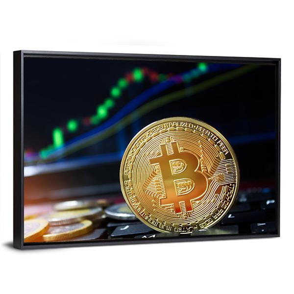 Bitcoins On Keyboard Canvas Wall Art-5 Horizontal-Gallery Wrap-22" x 12"-Tiaracle