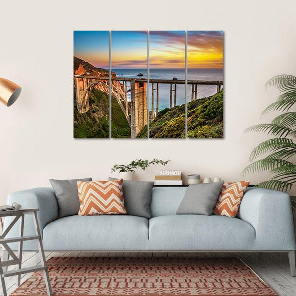 Bixby Bridge & Pacific Coast Canvas Wall Art-4 Horizontal-Gallery Wrap-34" x 24"-Tiaracle