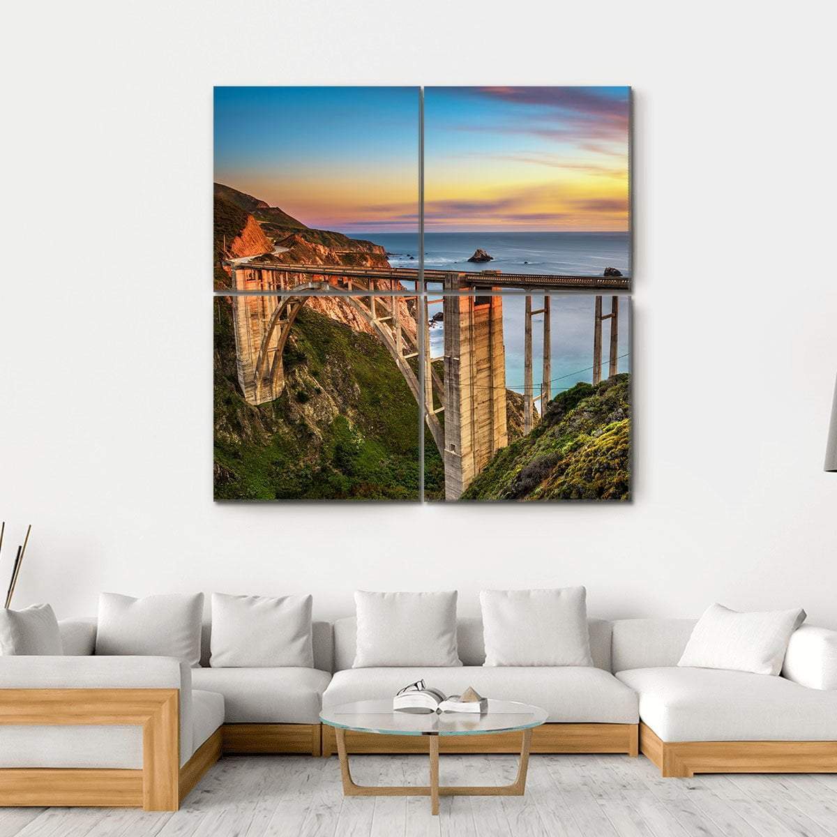 Bixby Bridge & Pacific Coast Canvas Wall Art-4 Square-Gallery Wrap-17" x 17"-Tiaracle