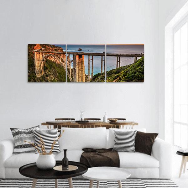 Bixby Bridge & Pacific Coast Panoramic Canvas Wall Art-3 Piece-25" x 08"-Tiaracle