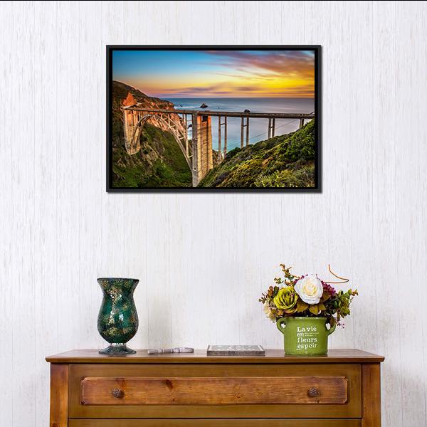 Bixby Bridge & Pacific Coast Canvas Wall Art-1 Piece-Floating Frame-24" x 16"-Tiaracle