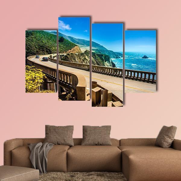 Bixby Creek Bridge On Highway Canvas Wall Art-4 Pop-Gallery Wrap-50" x 32"-Tiaracle