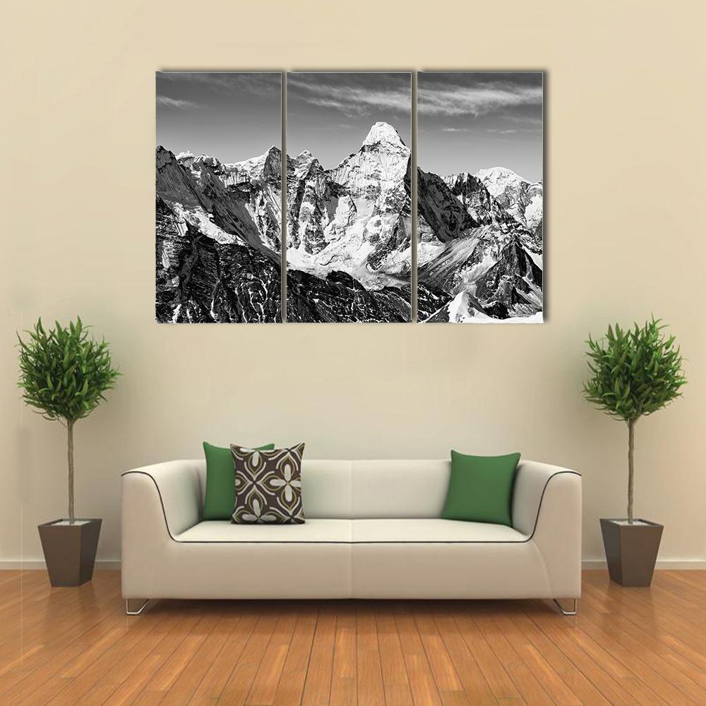Black & White Ama Dablam Canvas Wall Art-3 Horizontal-Gallery Wrap-37" x 24"-Tiaracle
