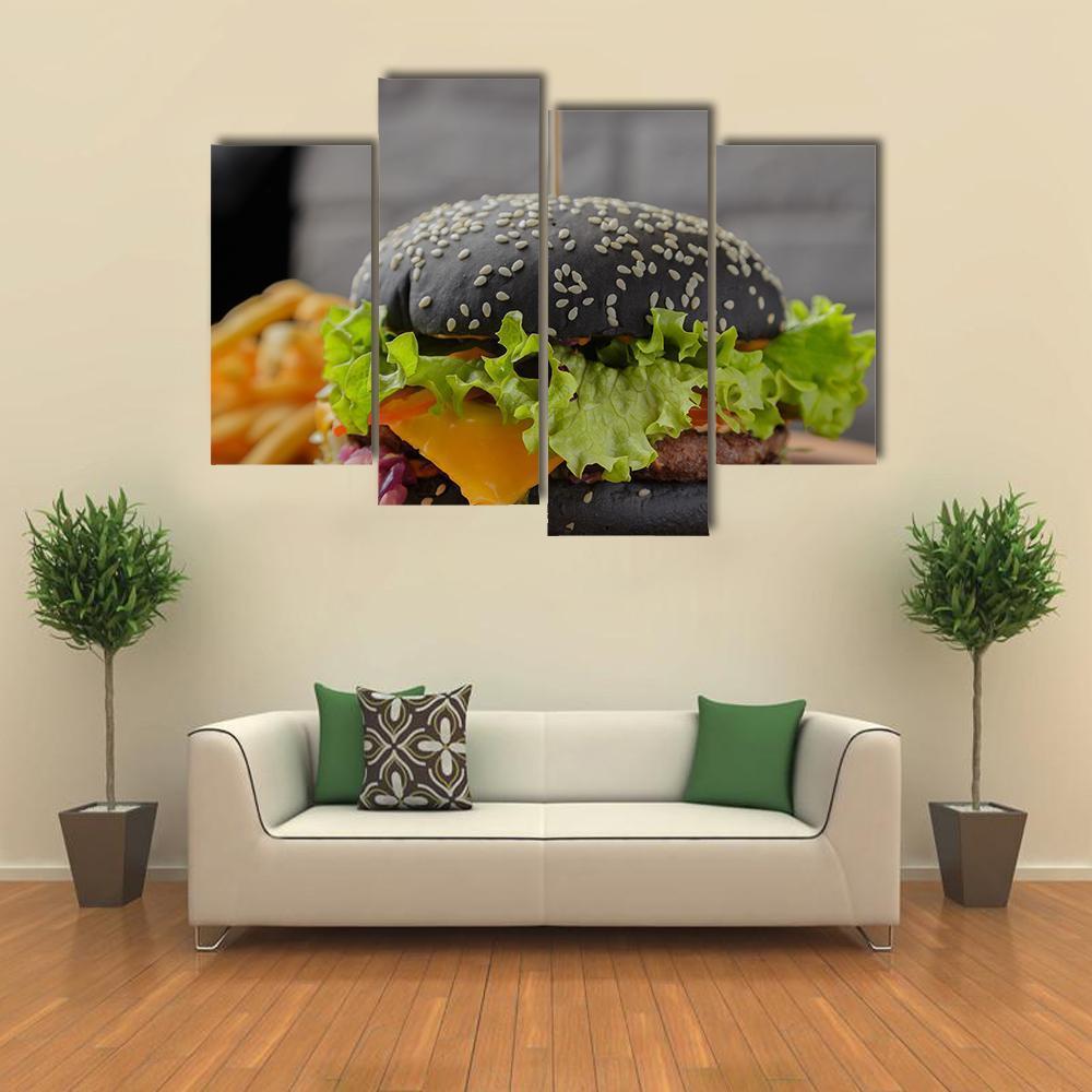 Black Burger Canvas Wall Art-4 Pop-Gallery Wrap-50" x 32"-Tiaracle