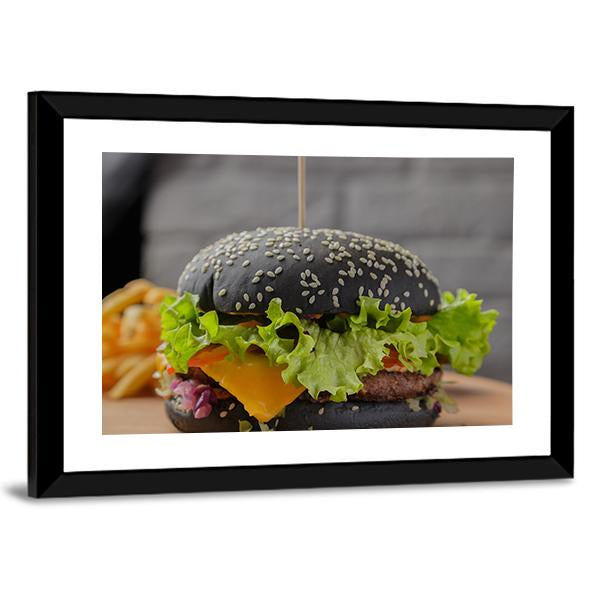 Black Burger Canvas Wall Art-3 Horizontal-Gallery Wrap-25" x 16"-Tiaracle