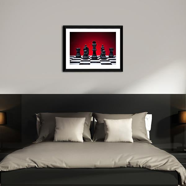 Black Chess Pieces Canvas Wall Art-5 Horizontal-Gallery Wrap-22" x 12"-Tiaracle