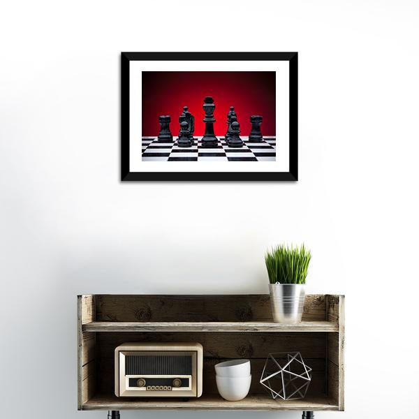 Black Chess Pieces Panoramic Canvas Wall Art-1 Piece-36" x 12"-Tiaracle