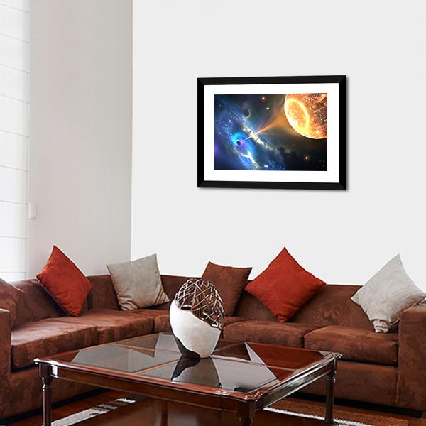 Black Hole Sucking Nearest Star Canvas Wall Art-5 Horizontal-Gallery Wrap-22" x 12"-Tiaracle