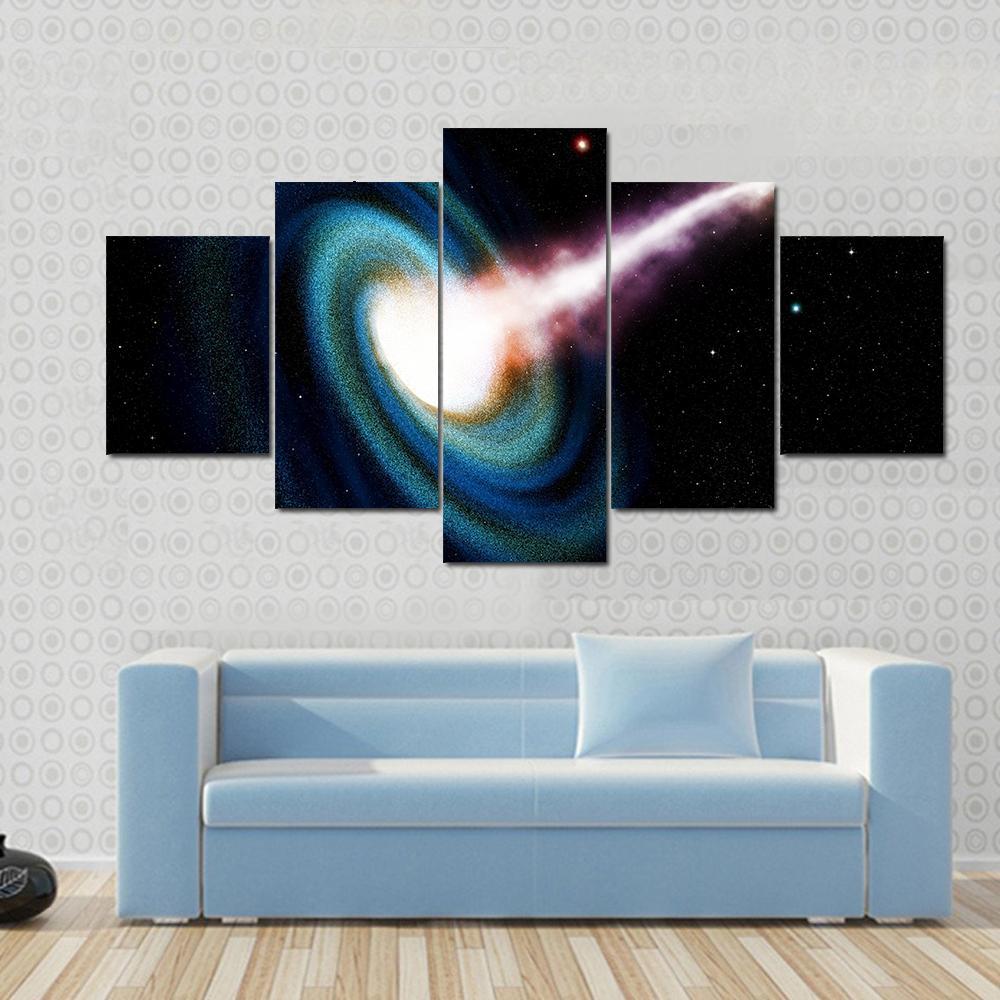 Black Hole Swallowing Galaxy Canvas Wall Art-5 Star-Gallery Wrap-62" x 32"-Tiaracle