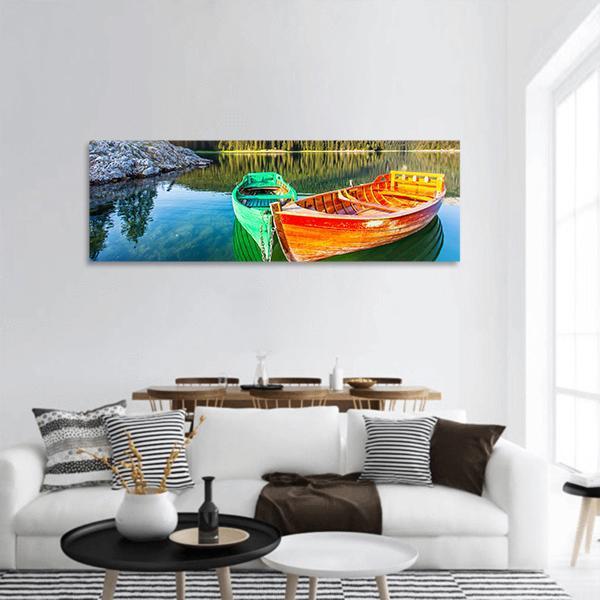 Boats In Lake Durmitor Panoramic Canvas Wall Art-1 Piece-36" x 12"-Tiaracle