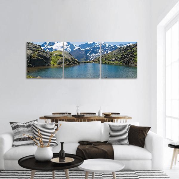 Black Lake Italy Panoramic Canvas Wall Art-3 Piece-25" x 08"-Tiaracle