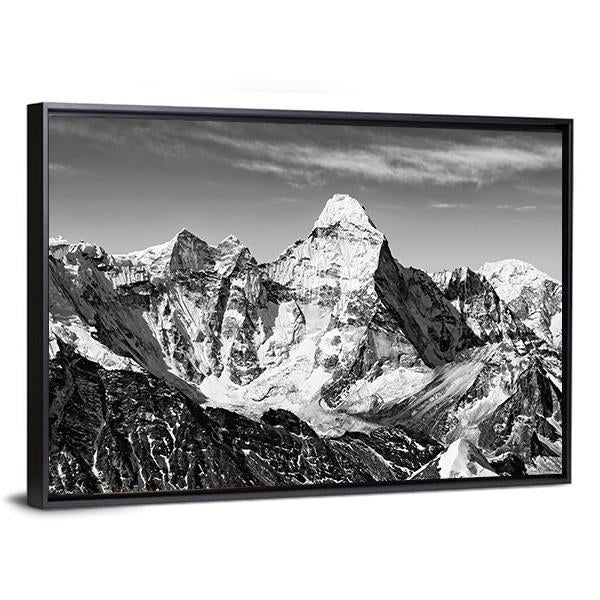 Black & White Ama Dablam Canvas Wall Art-5 Horizontal-Gallery Wrap-22" x 12"-Tiaracle