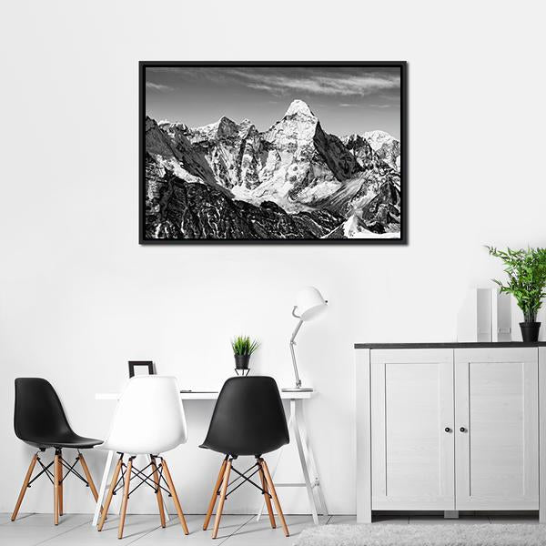 Black & White Ama Dablam Canvas Wall Art-5 Horizontal-Gallery Wrap-22" x 12"-Tiaracle