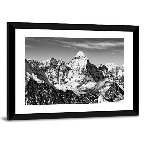 Black & White Ama Dablam Canvas Wall Art-5 Horizontal-Gallery Wrap-22" x 12"-Tiaracle