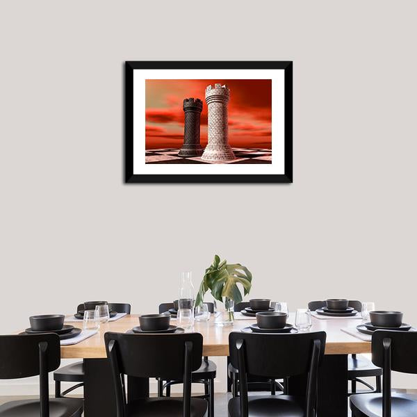 Black & White Castle Chess Piece Canvas Wall Art-5 Horizontal-Gallery Wrap-22" x 12"-Tiaracle