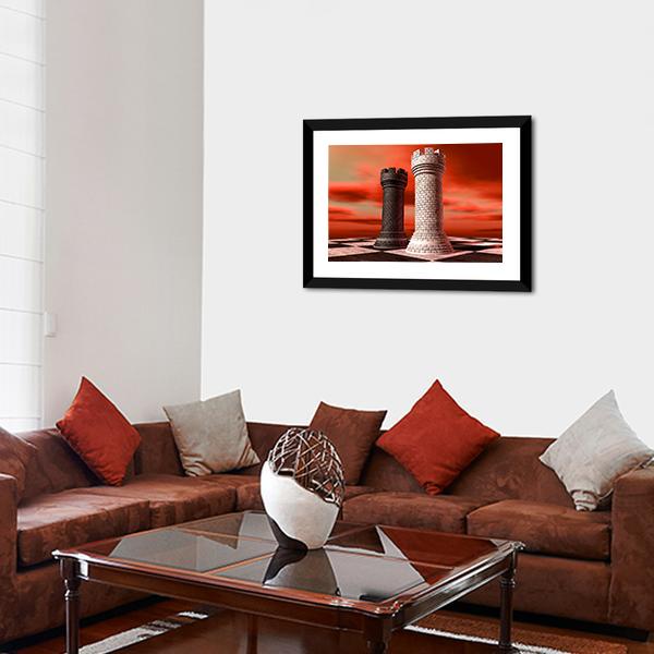 Black & White Castle Chess Piece Canvas Wall Art-5 Horizontal-Gallery Wrap-22" x 12"-Tiaracle