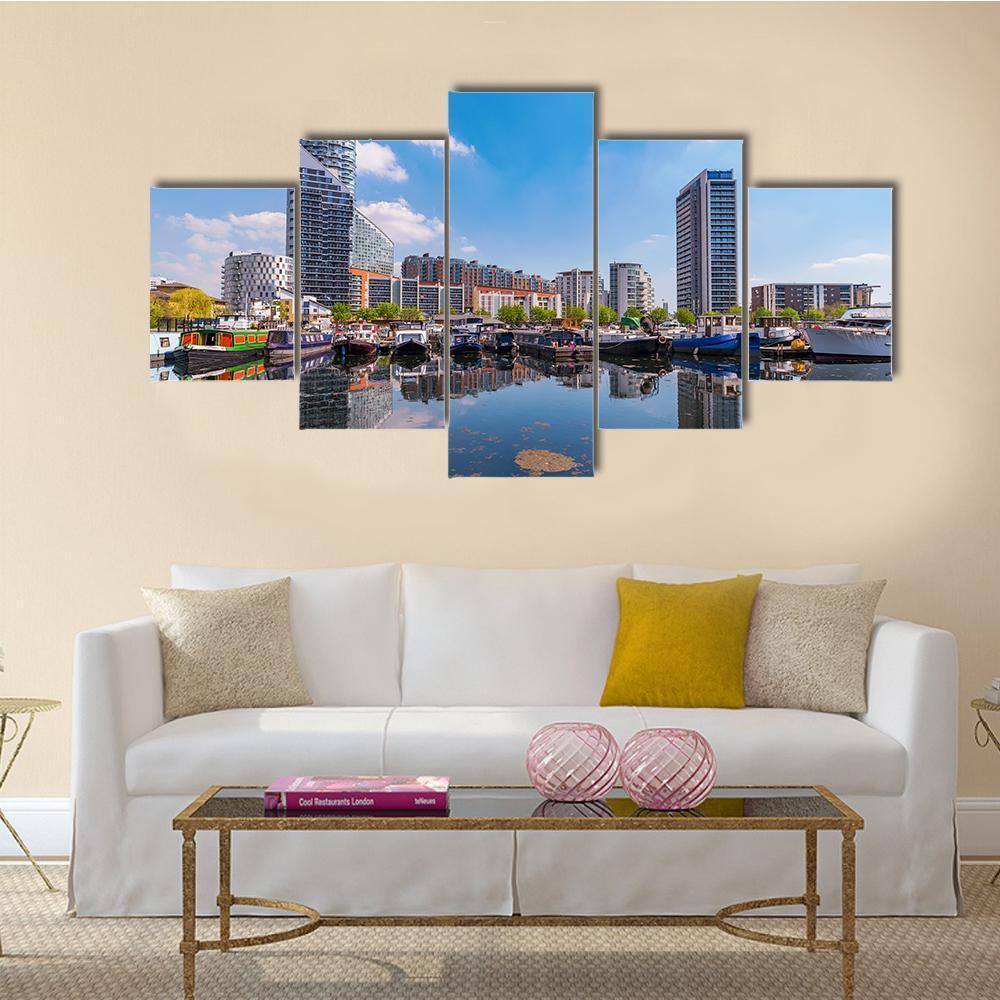 Blackwall Basin Riverside Canvas Wall Art-5 Star-Gallery Wrap-62" x 32"-Tiaracle