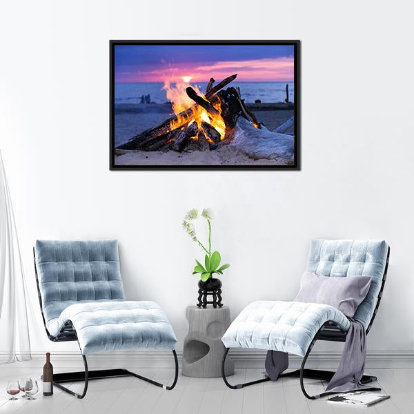 Bonfire On Beach Canvas Wall Art-3 Horizontal-Gallery Wrap-25" x 16"-Tiaracle