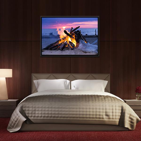 Bonfire On Beach Canvas Wall Art-3 Horizontal-Gallery Wrap-25" x 16"-Tiaracle