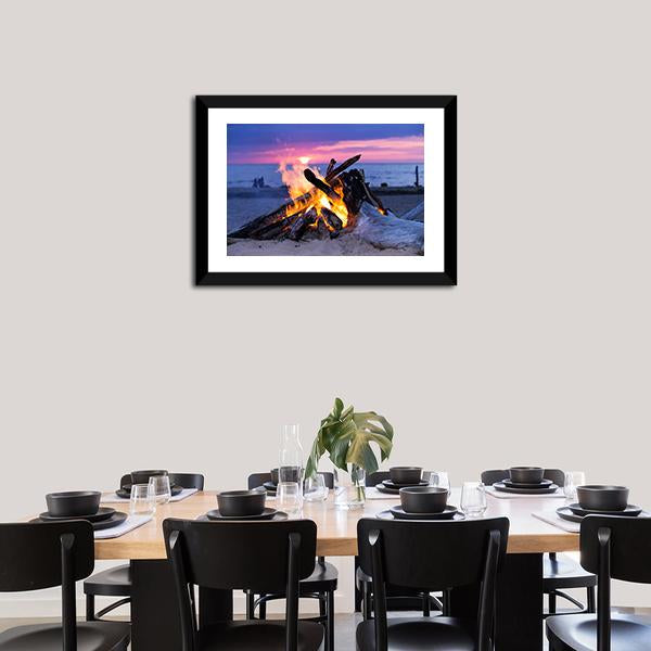 Bonfire On Beach Canvas Wall Art-3 Horizontal-Gallery Wrap-25" x 16"-Tiaracle
