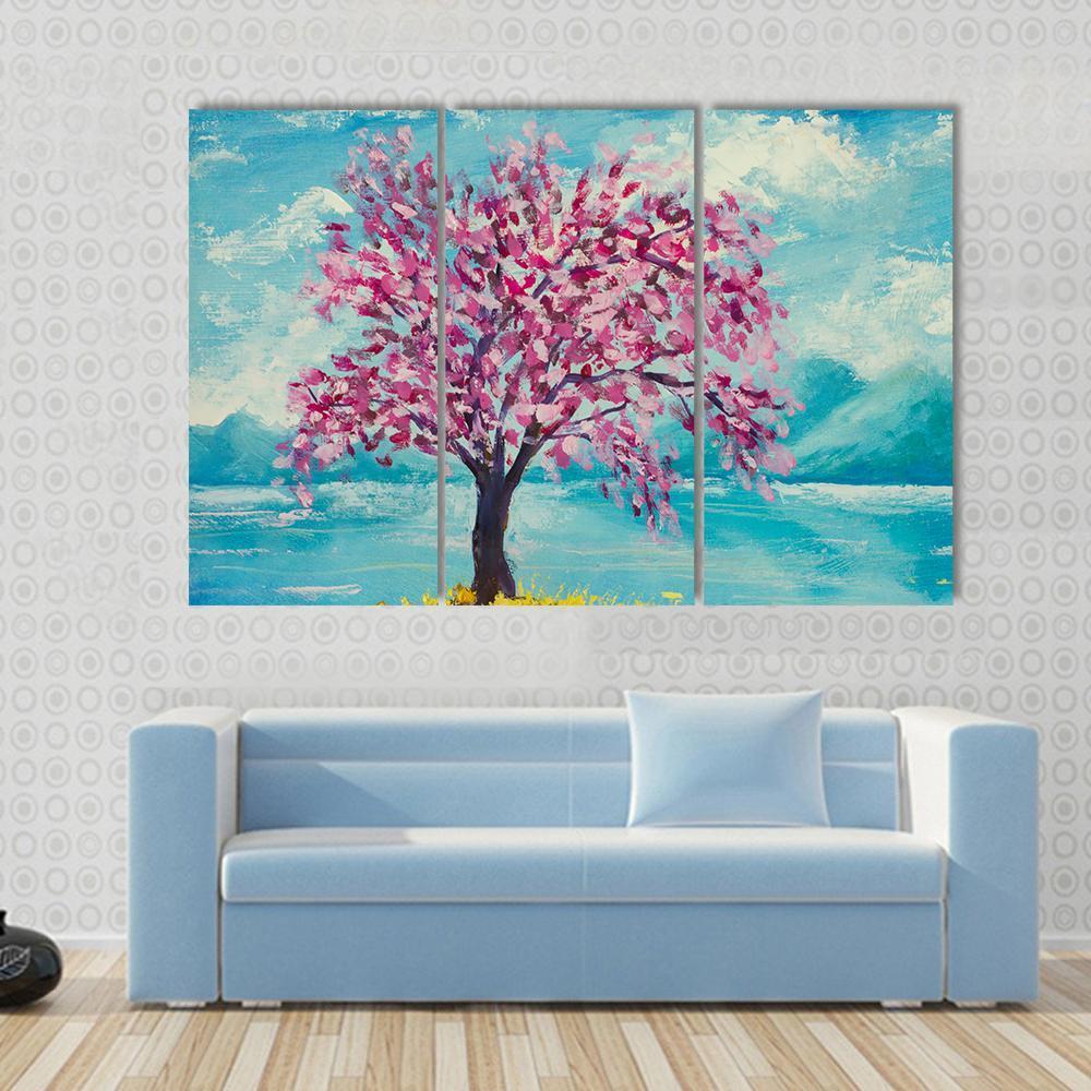 Blooming Sakura Canvas Wall Art-3 Horizontal-Gallery Wrap-37" x 24"-Tiaracle