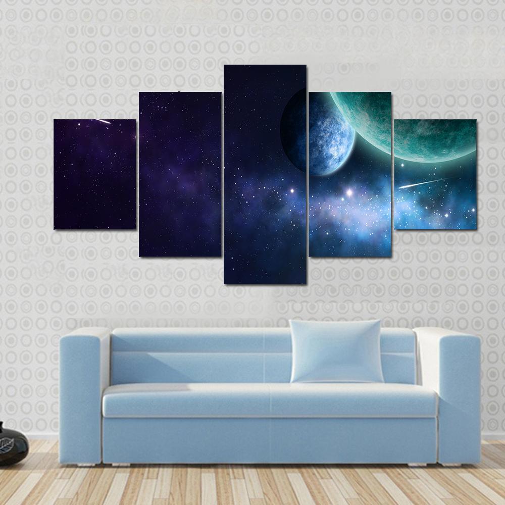 Blue & Purple Nebula Canvas Wall Art-5 Star-Gallery Wrap-62" x 32"-Tiaracle