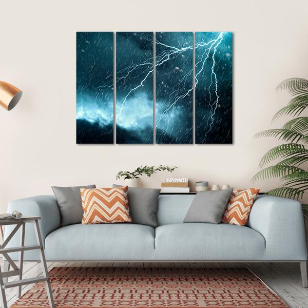 Blue Color Lightning Canvas Wall Art-4 Horizontal-Gallery Wrap-34" x 24"-Tiaracle