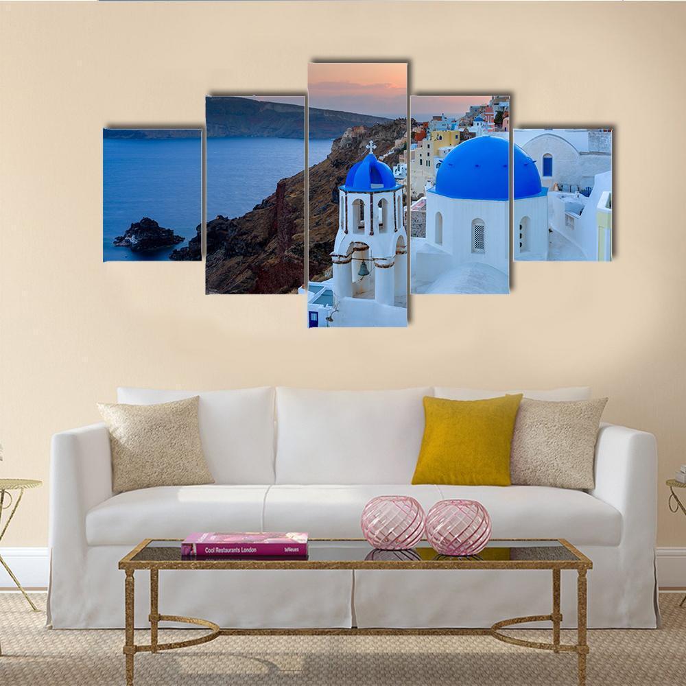 Blue Domed Church Canvas Wall Art-5 Star-Gallery Wrap-62" x 32"-Tiaracle