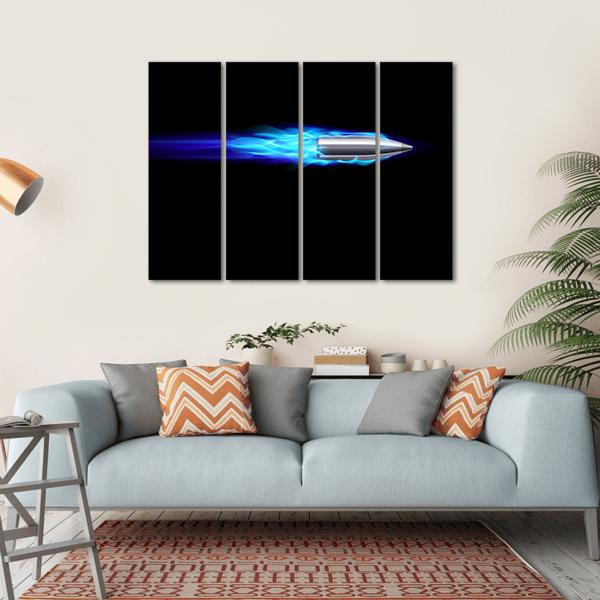 Moving Blue Fiery Bullet Canvas Wall Art-4 Horizontal-Gallery Wrap-34" x 24"-Tiaracle