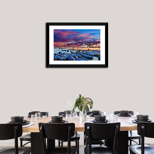 Blue Fishing Boats Morocco Canvas Wall Art-3 Horizontal-Gallery Wrap-25" x 16"-Tiaracle