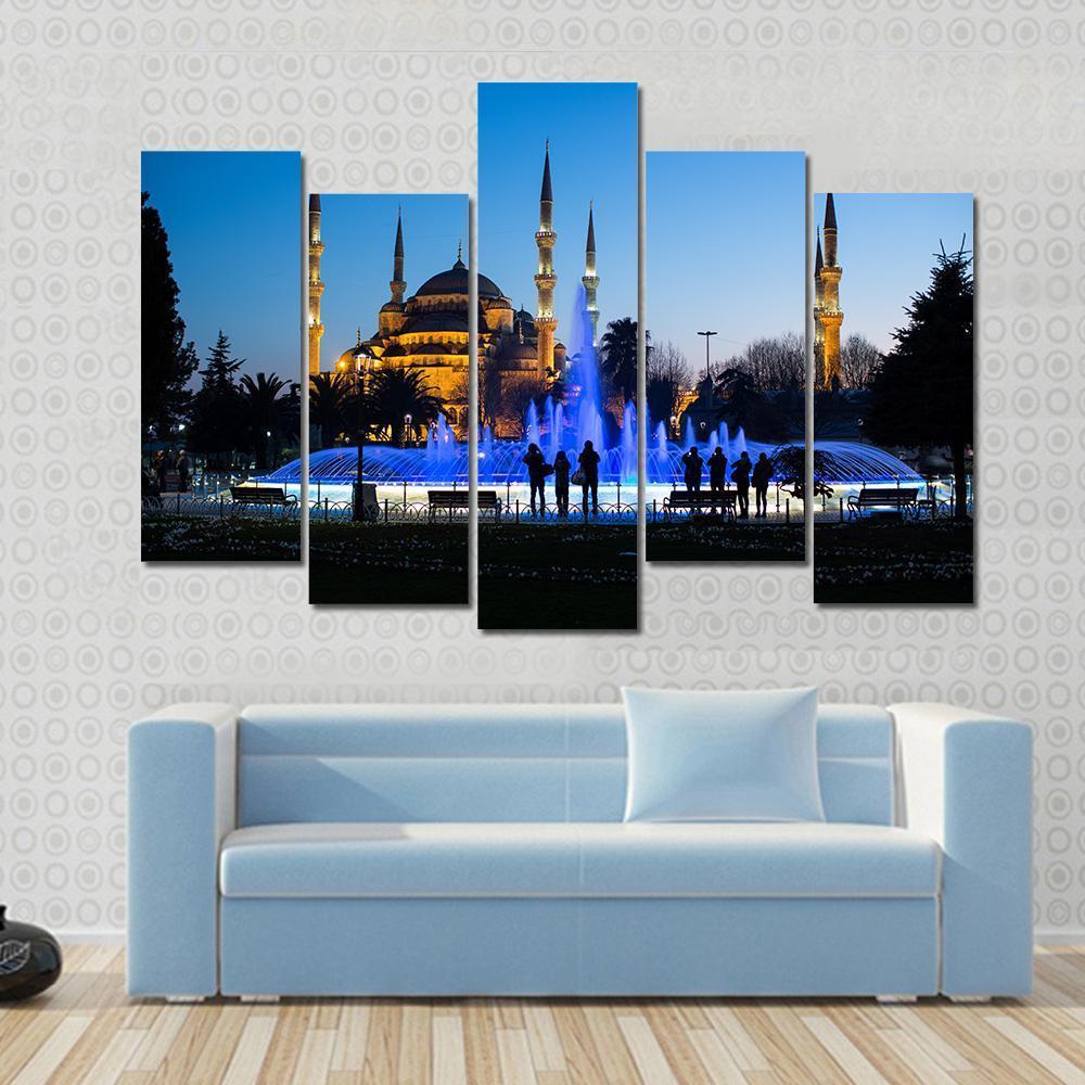 Blue Fountains At Blue Mosque Canvas Wall Art-5 Pop-Gallery Wrap-47" x 32"-Tiaracle